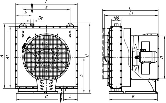 Габаритные размеры парового вентиляционно-отопительного агрегата